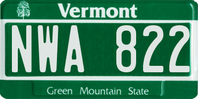 VT license plate NWA822