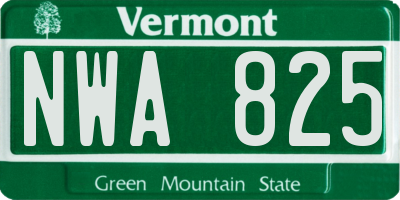 VT license plate NWA825