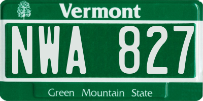 VT license plate NWA827