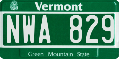 VT license plate NWA829