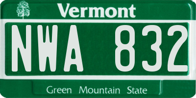 VT license plate NWA832