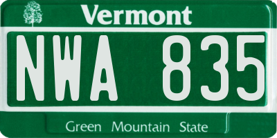 VT license plate NWA835