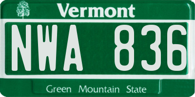 VT license plate NWA836