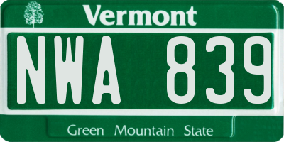 VT license plate NWA839