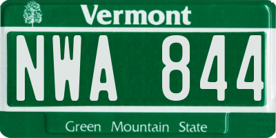 VT license plate NWA844