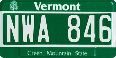 VT license plate NWA846