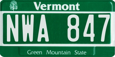 VT license plate NWA847