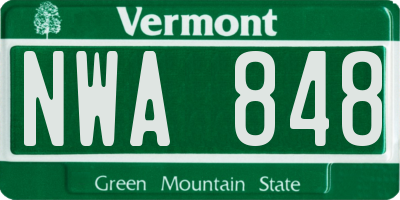 VT license plate NWA848