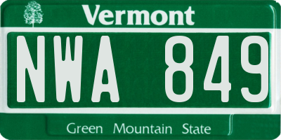 VT license plate NWA849