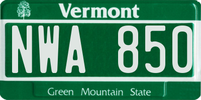 VT license plate NWA850