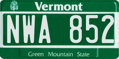 VT license plate NWA852