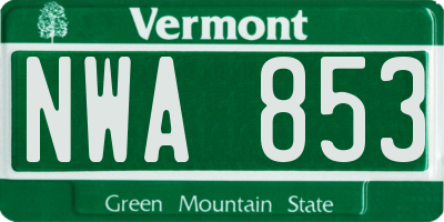 VT license plate NWA853
