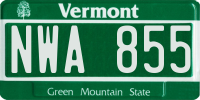 VT license plate NWA855
