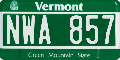 VT license plate NWA857