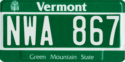 VT license plate NWA867