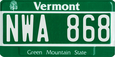 VT license plate NWA868