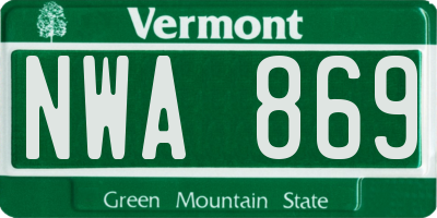 VT license plate NWA869
