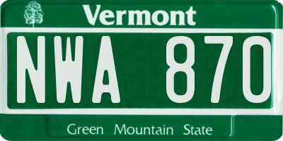 VT license plate NWA870