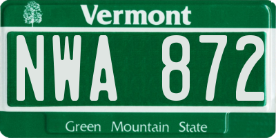 VT license plate NWA872