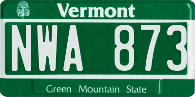 VT license plate NWA873