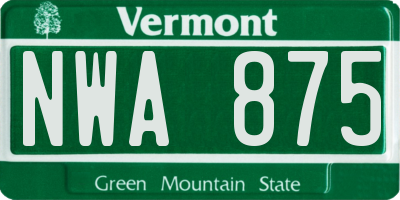 VT license plate NWA875
