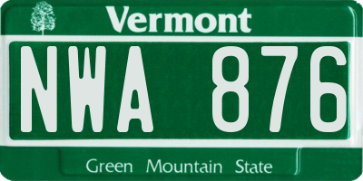 VT license plate NWA876