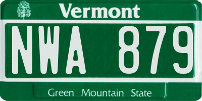 VT license plate NWA879