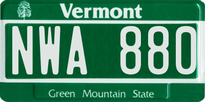 VT license plate NWA880