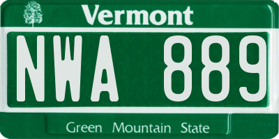 VT license plate NWA889