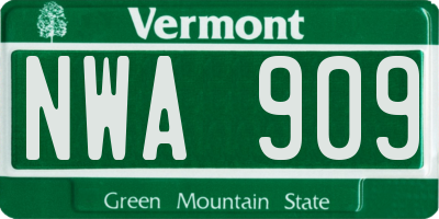 VT license plate NWA909