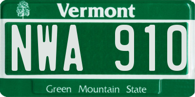 VT license plate NWA910