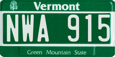 VT license plate NWA915