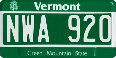 VT license plate NWA920