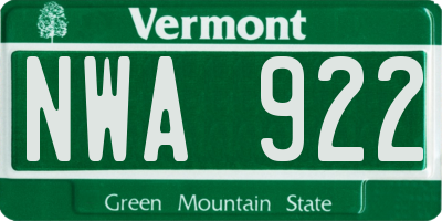 VT license plate NWA922