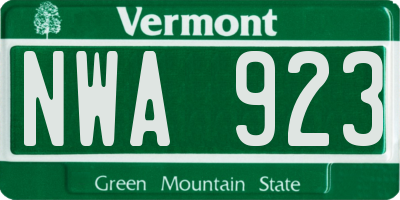 VT license plate NWA923