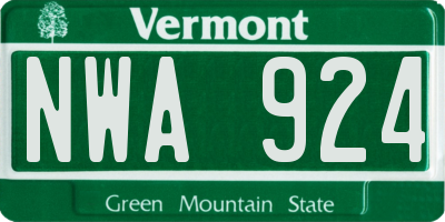 VT license plate NWA924