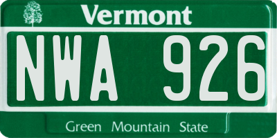 VT license plate NWA926