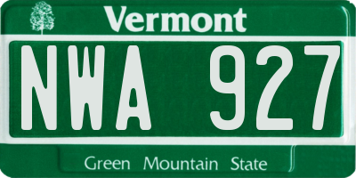 VT license plate NWA927