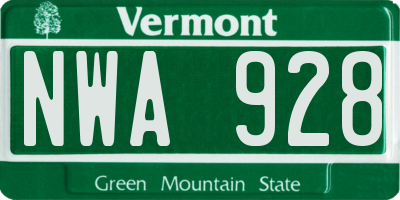 VT license plate NWA928