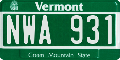 VT license plate NWA931