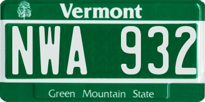 VT license plate NWA932