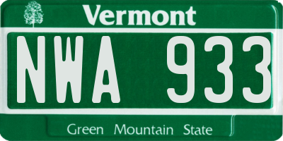VT license plate NWA933