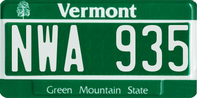 VT license plate NWA935