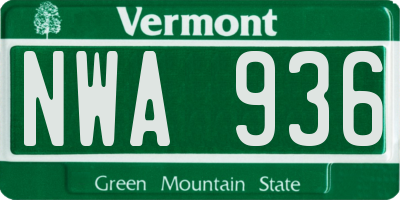VT license plate NWA936