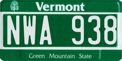 VT license plate NWA938