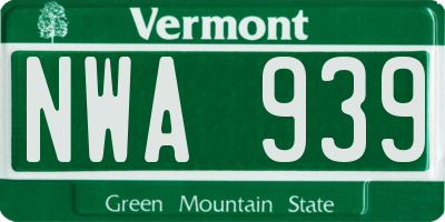 VT license plate NWA939
