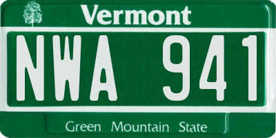 VT license plate NWA941