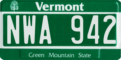 VT license plate NWA942