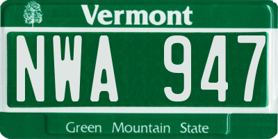 VT license plate NWA947