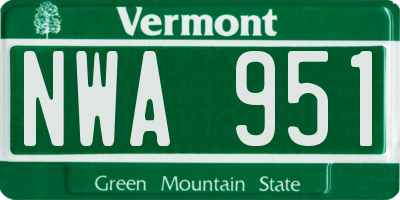 VT license plate NWA951
